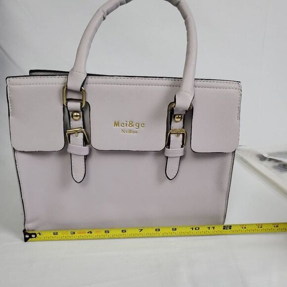 Mei&ge NvBao Light Pink Structured Tote Handbag with Buckle Accents – 11"x10" - Picture 4 of 5